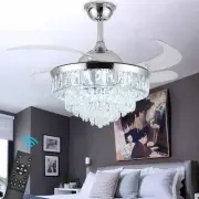 Crystal Ceiling Fan with Light,42Inch Luxury Fandelier, Modern Stepless Dimma...