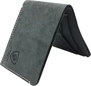 [J. Wilson London] RFID Blocking Protection Genuine Leather Mens Wallet with Zip Coin Pocket Gift Boxed, Distressed Grey - Slim, M, Contemporary