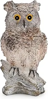 [Yanflerent] Owl Outdoor Statue Figurine Decoration, Hand-Painted Owl on Branch, Waterproof, Fade-Proof Bird Deterrent for Garden, Patio, Home Decor Statue (Browm)