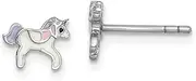 [JewelryWeb] 925 Sterling Silver Rhodium Plated Teen Enameled Unicorn Post Earrings 5.4mm long