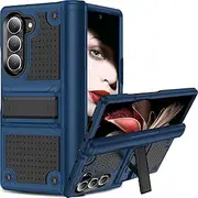 [Ephoou] for Samsung Galaxy Z Fold 6 Case with Non-Slip Textured & Kickstand, Dual Layer Heavy Duty Military Drop Protection Bumper Tough Cover Case for Samsung Galaxy Z Fold6. YZ-Black+Blue