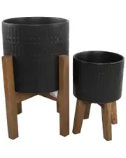 Flora Bunda Set of 2 Ceramic Planters on Wood Stands
