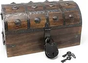Nautical Cove Pirate Treasure Chest with Iron Lock and Skeleton Key (Medium 11x6x6.75) – Wooden Storage Chest, Pirate Decor, Decorative Wooden Box, Keepsake Box
