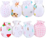 [PartyKindom] 8Pcs Scratch Cotton Mittens Soft Hand Protectors for Newborns Breathable Comfortable Design for Preventing Scratches Random Styles for Boys
