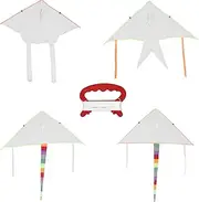 ifundom 4 Sets DIY Blank Kites with Swivel Line Decorating Coloring Kite White Diamond Kite for Outdoor Park Beach Grassland Activities