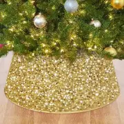 ROMANKAS Gold Christmas Tree Collar Sequin Sequin Tree Collar 28.8 Inch Glitter