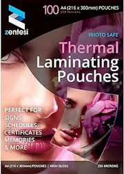 Zentesi A4 Laminating Pouches High Gloss Laminator Sleeves 250 Micron (125 + 125 Microns) Glossy Laminate Pouch Sheets - Pack of 100