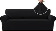 H.VERSAILTEX Stretch Sofa Slipcover Spandex Jacquard with Elastic Bottom, 1-Piece Sofa Cover Furniture Protector Couch Soft for Pets(3 Seater, Black)