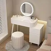 Vanity Vanity with Mirror and Light Adjustable 3 Colors Mirror 3 Drawers Cabinet with Round Stool Bedroom Vanity for Girls and Women, Compact Size 80*40*78cm