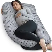 PharMeDoc Pregnancy Pillow U-Shape Body Pillow, Maternity Pillow Support Detachable Extension - Machine Washable Jersey Cover (Grey with Star Pattern)