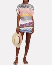 MISSONI Knit Chevron Boatneck Mini Dress 44 US 8 L Multicolor Chevron Midi Short