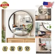 Modern 24" Round Black Mirror with Non-Rusting Aluminum Frame for Bathrooms