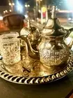 Handmade Moroccan Tea Set With Silver Teapot ,Sugar Bowl And Tray