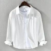 在飛比找蝦皮商城精選優惠-100%純棉 男裝 新品 長袖 襯衫 白色 藝文 男士 春季