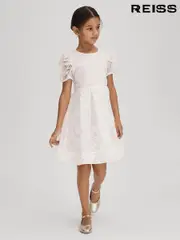 Reiss Ivory Emelie 9-13 yrs Lace Puff Sleeve Dress (K97833) | $175