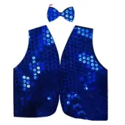 Mens Sequin Dance Vest Party Coat Disco Sparkle Waistcoat Blue Costume
