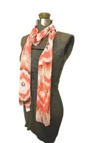 NWT Chicos Colorful Boho Western Sunsetsands Oblong Scarf Tandoori Orange