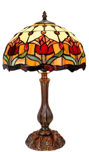 12" Red Tulip Style Tiffany Bedside Lamp