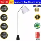 Sarantino Modern Arc Floor Lamp Black Marble Base Textured White Linen Shade