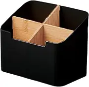 Remote Organizer Caddy Box - TV Remote Control Holder With 4 Compartments, Caddy Remote Control Holder, Wood Remote Control Holder, Caddy Desktop Storage Organizer For Remote & Mobile Phone