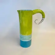 Tall colorful whimsical pottery Pitcher / Lime green & light turquoise