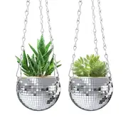 2 Pcs Hanging Disco Ball Planter - 4Inch Sliver Disco Mirror Ball Planter