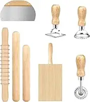 8-Piece Pasta Making Tools Set | Wooden Gnocchi Board, Pasta Cutter, Rolling Pin, Ravioli Stamps | Pasta Maker Accessories| Pizza Rolling Pin & Ravioli Press | Gnocchi Board Wood | Pasta Shape Maker
