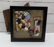 Hand Made 9x9 Framed 3D Initial BJ Monogram with Sea Shells Beach Decor