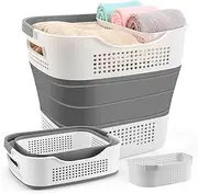 Laundry Basket Large Foldable 40L with Handle, Collapsible Handled Plastic Washing Clothes Laundry Container, Multi purpose Organizer for Home (Dark Grey)