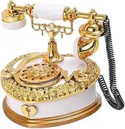 1pc Telephone Music Box Vintage Telephone Box Retro Landline Telephone Decoration Rotating Jewelry Organizer The Office Gifts Phones for Home Table Top Decor Retro Storage Case Box