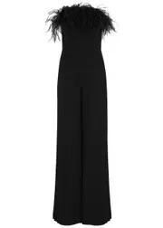 16 Arlington Taree Feather-trimmed Jumpsuit - Black - 12 12