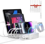 SooPii 60W/12A 6-Port Charging Station for Multiple Devices, PD 20W USB C Fast Charging for lPhone 14/13/12,6 Short Cables Included, 2 in 1 Holder,for Phones,Tablets and Others