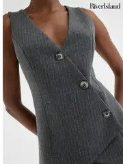 River Island Grey Button Asymmetric Waistcoat (F53906) | $74