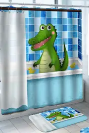 Cute and Funny Alligator Crocodile Taking a Bath Shower Curtain