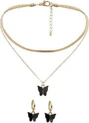 [GAROZATION] Butterfly Necklace Outfit Jewelry Kit Butterfly Hoop Earrings Fashion Necklace Decorative Necklace Girl Dangle Earrings Hoop Earrings for Animal Earrings Alloy