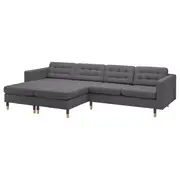 LANDSKRONA 4-seat sofa with chaise longues, Gunnared dark grey/wood