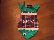 Large 19" Embroidered Plaid & Velvet MEOW Cat Fish Christmas Stocking