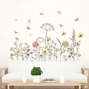 Amimagen Boho Flower Wall Stickers - Wildflower Floral Dandelion Grass Plants Wall Decals - Baby Nursery Girls Bedroom Kids Room Living Room Wall Decor