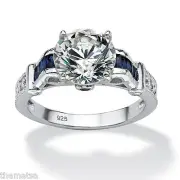 SAPPHIRE RING 3.28 TCW ROUND CZ PLATINUM OVER STERLING SILVER RING 6 7 8 9 1O
