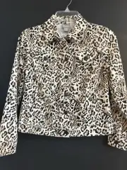 Chicos Animal Leopard Print Jacket Denim Stretch Size 00P Button New