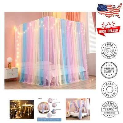 Colorful Bed Drapes Curtains with Lights - Versatile for Bed and Decor Needs
