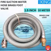 KASA 10m 1.5" Fire Suction Water Hose High Pressure Cam Lock Brass Foot Valve