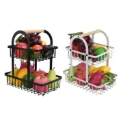 2 Tiers Metal Fruit Basket Cake Stand Portable Kitchen Storage Countertop Shelf