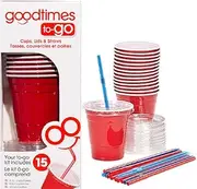 Goodtimes 9oz Kids Cups To-Go Kits With Lids And Straws (15 cups Red)