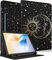 [Wazzasoft] for Samsung Galaxy Tab S9 Plus Case 12.4 Inch 2023 for Women Girls Cute Folio Cover with Pencil Holder Aesthetic Design Girly Kawaii Sun Moon Stars Tablet Case