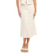 FIFTEEN TWENTY Lori Button Front Linen Midi Skirt in Ecru at Nordstrom, Size Large