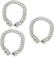 3pcs Dog Leash Trendy Necklaces Link Dog Collar Diamond Necklace Fashionable Dog Chain Pet Training Thick Chain Dog Collars Rhinestones Pet Chain Man Bracelet Alloy Puppy