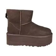 Ugg Womens Brown Suede Classic Mini Platform Boots Size UK 4 EU 37