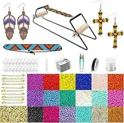Frame Beading Loom Kit for Boho Beaded Bracelets Earrings Belts Making, Includes 16000 Glass Seed Beads(dia 3mm) and 1200 Gold/Silver Bling Beads,150 Meter Clear Cord, Beading Trays, Needles and Instruction for DIY Jewelry Craft