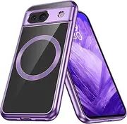 [DOMAVER] for Google Pixel 8a Case Magnetic, Compatible with MagSafe, Shockproof Anti-Scratching Protection, Classic Simple Plating Pixel 8a Cover, Clear Purple